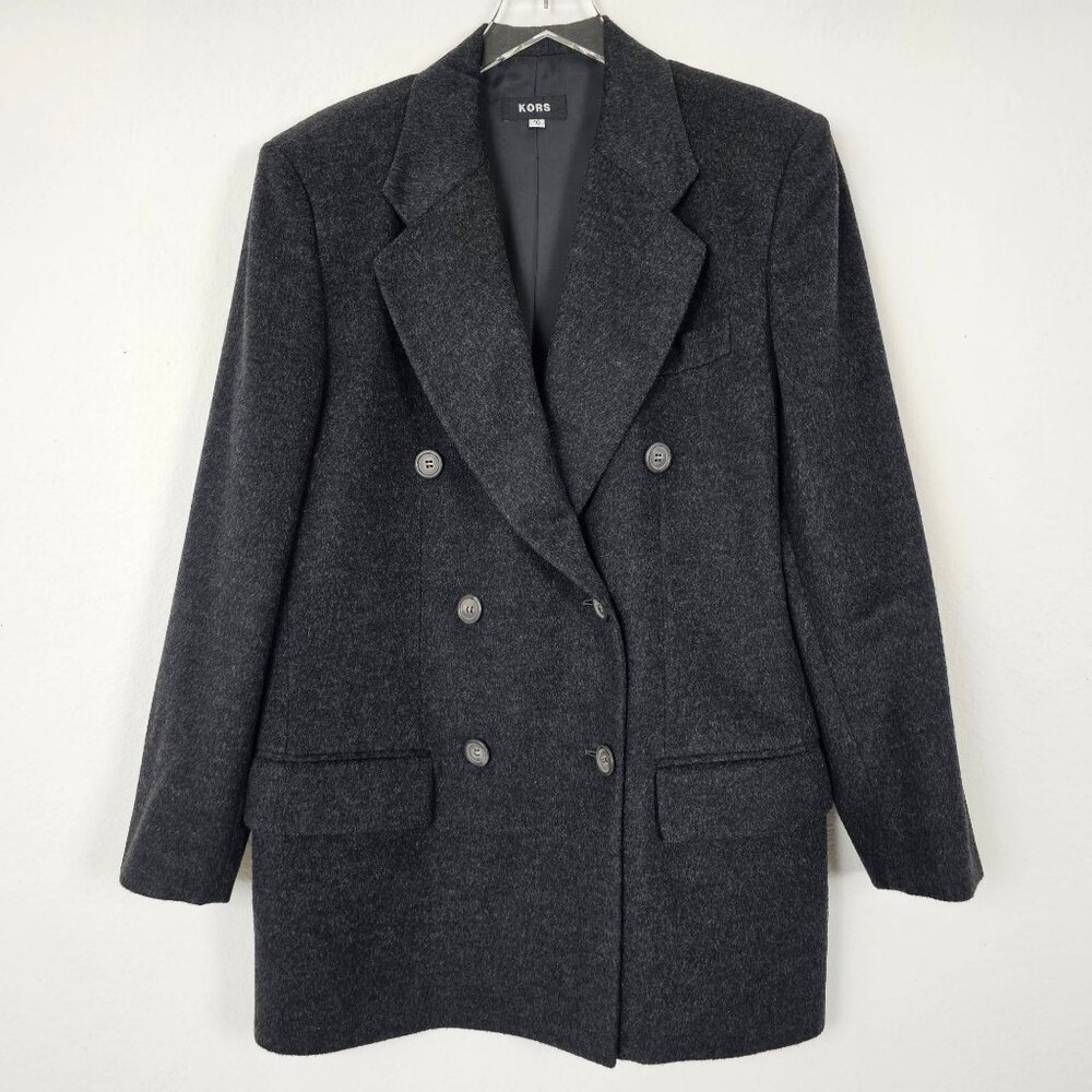 KORS Coat Womens 10 Grey Charcoal Wool Double Breasted Pockets Lined Notched